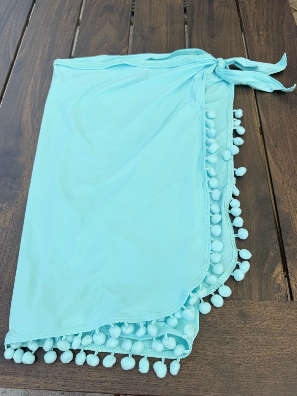 Lilly Pulitzer Aqua Pom-Pom Swim Sarong Wrap